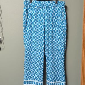 Soft Surroundings Teal/White Geometric Knit Pants Women's wide leg size Large